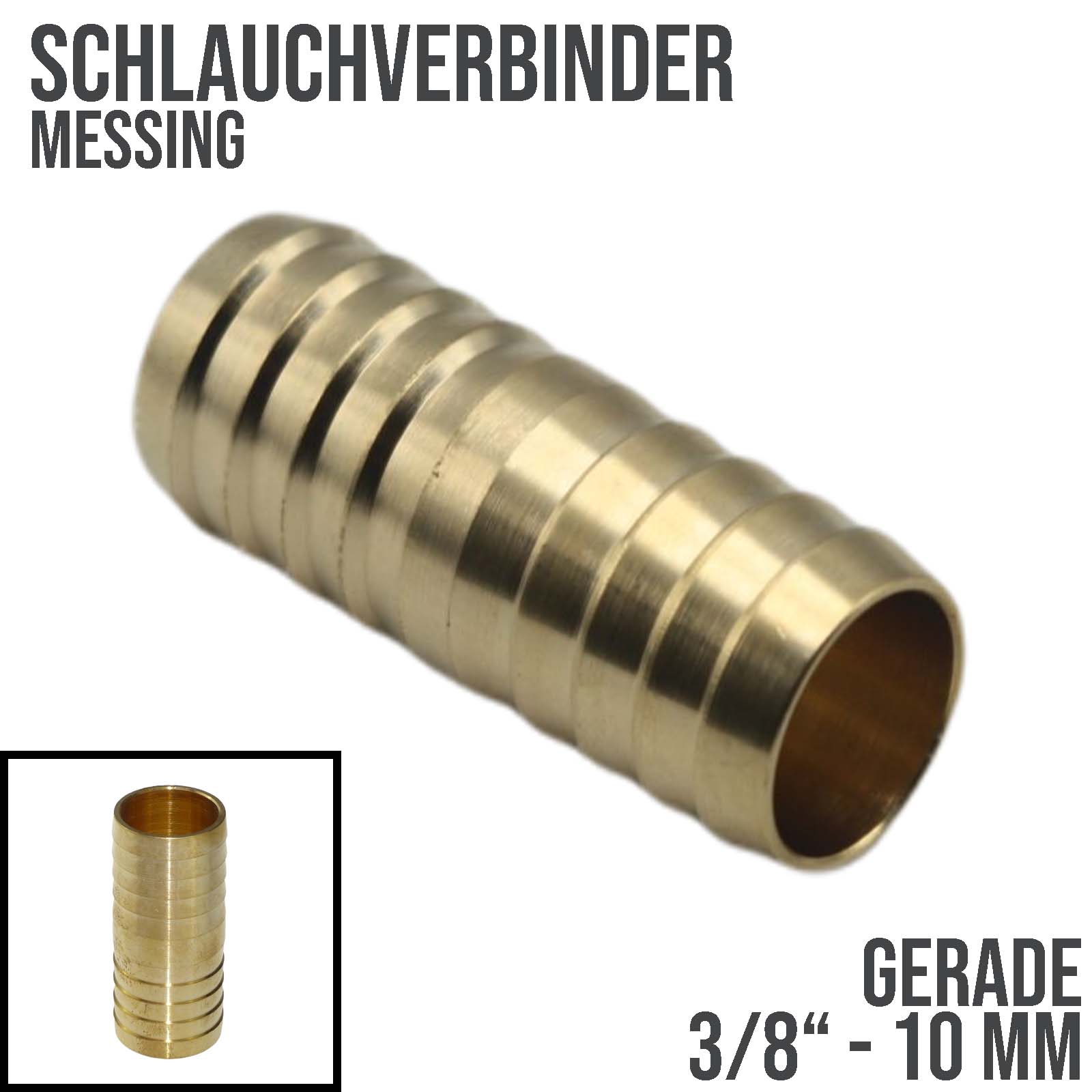 10 mm - 3/8" Zoll gerader Schlauch Verbinder Verteiler Tülle Kupplung Reparatur Messing PN 10 bar 