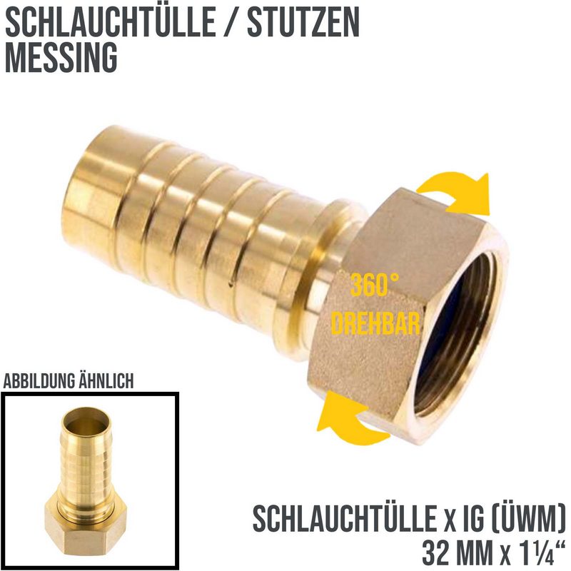 1 1/4" x 32 mm Schlauch Tülle Stutzen Innengewinde IG ÜWM Nippel Messing Fitting - PN 18 bar