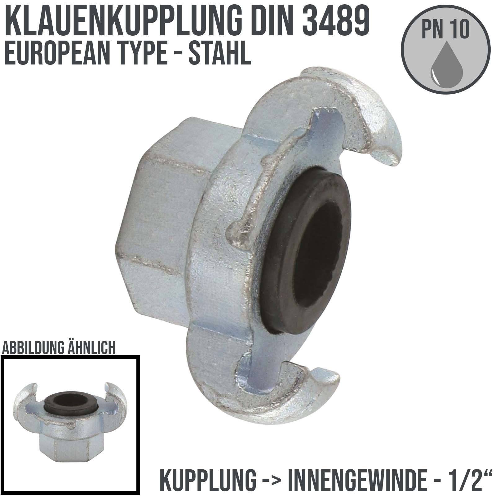 1/2" Klauen Kupplung Stahl European Type Abstand 42 mm Innengewinde IG - PN 10 bar