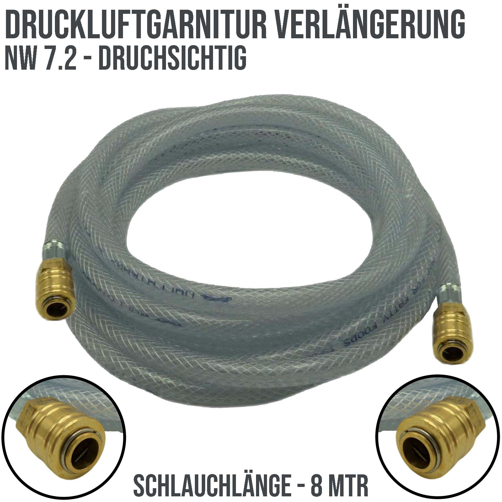 13 mm PVC Druck Press Luft Kompressor Schlauch Verlängerung Kupplung -> Kupplung PN 20 bar - 8 m