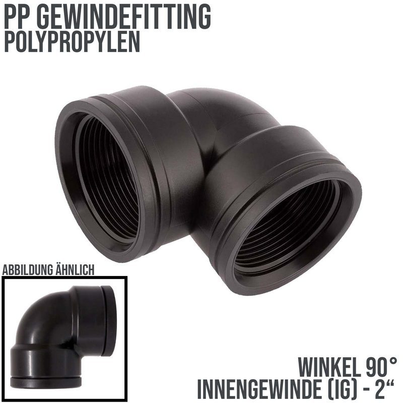 2 " PP Gewinde Fitting Winkel 90° schwarz Innen x Innengewinde IG Polypropylen - PN 10 bar
