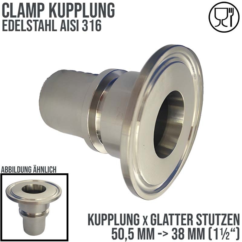 CLAMP Kupplung 50,5 mm Schlauch Stutzen Tülle glatt 38 mm 1 1/2" - PN 16 bar