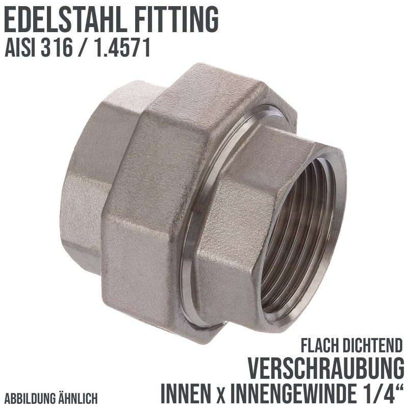 1/4" Edelstahl Fitting V4A AISI 316 Verschraubung Innengewinde IG flach dichtend - PN 16 bar