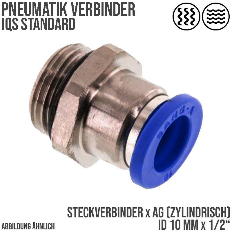 10 mm x 1/2" Pneumatik Steck Verbinder IQS Außengewinde zylindrisch - PN 20 bar