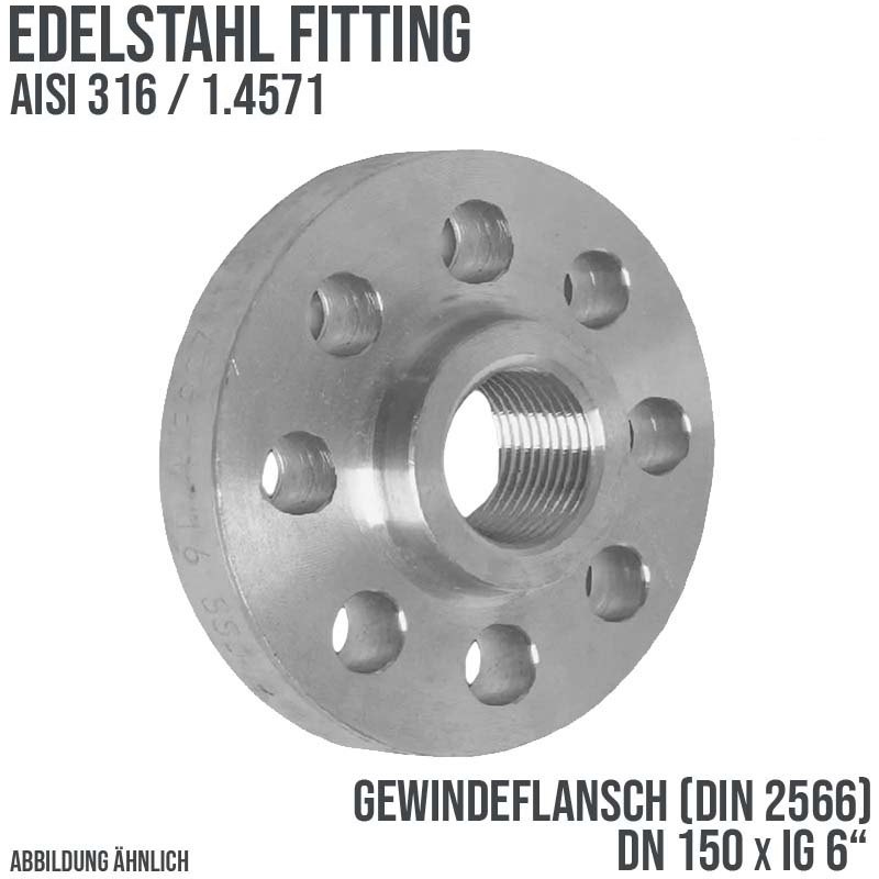 DN 150 x 150 x 6" Gewinde Flansch Innengewinde IG Edelstahl Fitting V4A AISI 316  DIN 2566 - PN 16 bar