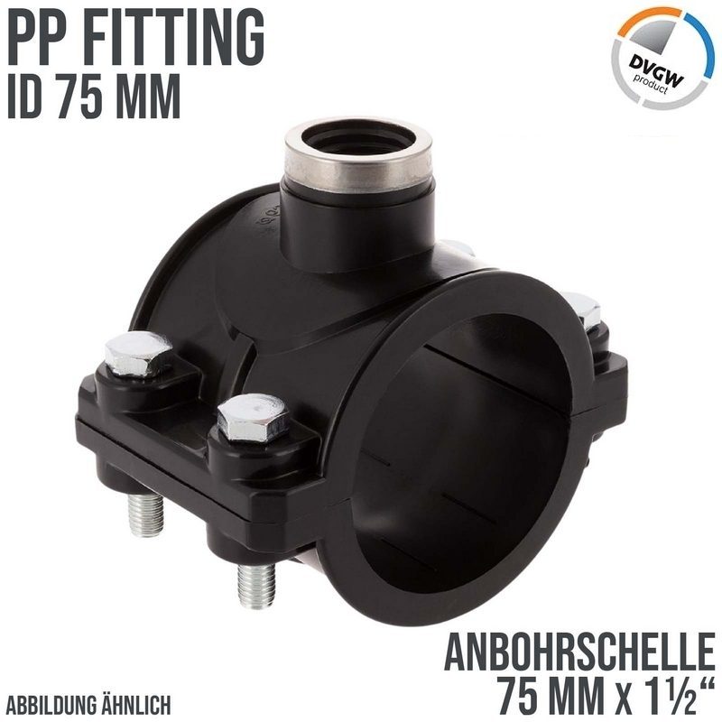 75 mm x 1 1/2" PP PE Anbohr Abzweig Schelle Klemmschale x Innengewinde DVGW - PN 16 bar