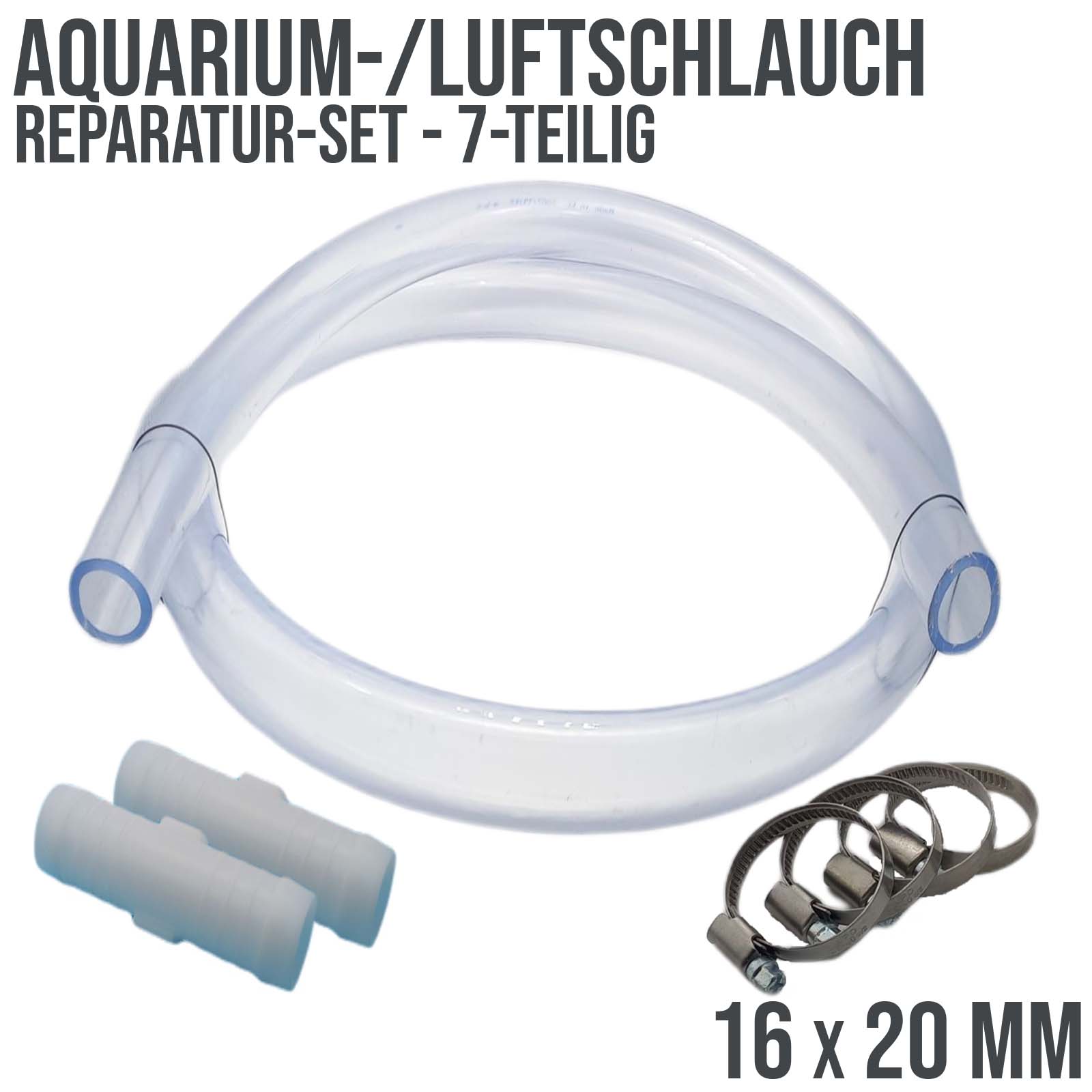Schlauch Reparatur Set PVC Luft- / Auariumschlauch transparent Verlängerung 16 x 20 mm - 7-teilig