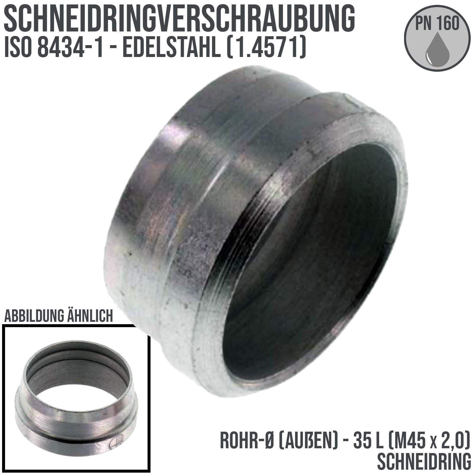 35 L Schneidring Verschraubung M 45 x 2,0 Edelstahl 1.4571 verzinkt - PN 160 bar