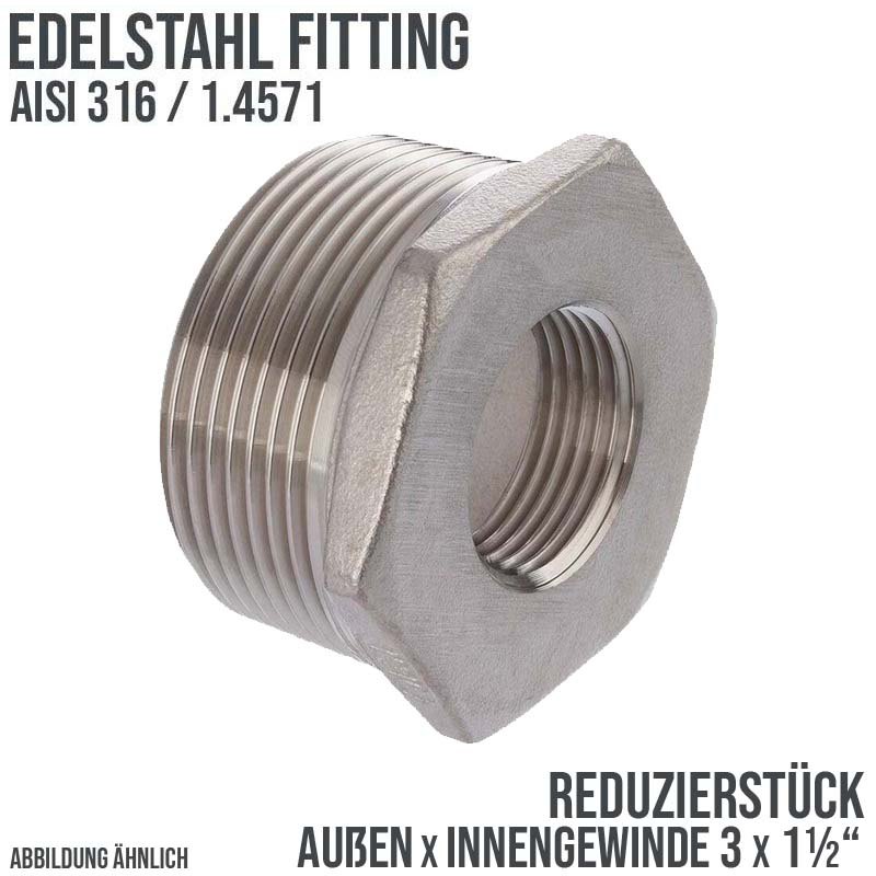 3" Edelstahl Fitting V4A AISI 316 Nr. 241 - Reduktionsstück Außen x Innengewinde - 3" x 1 1/2" - PN 16 bar