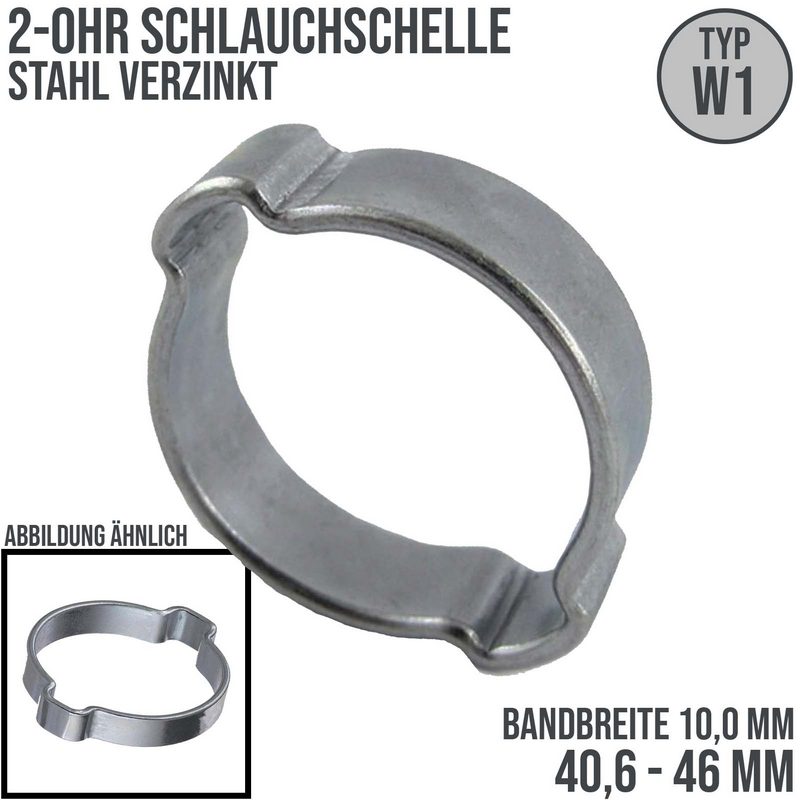 40,6 - 46 mm 2-Ohr Doppel Schlauch Schelle Stahl verzinkt W1 - Bandbr. 10,0 mm