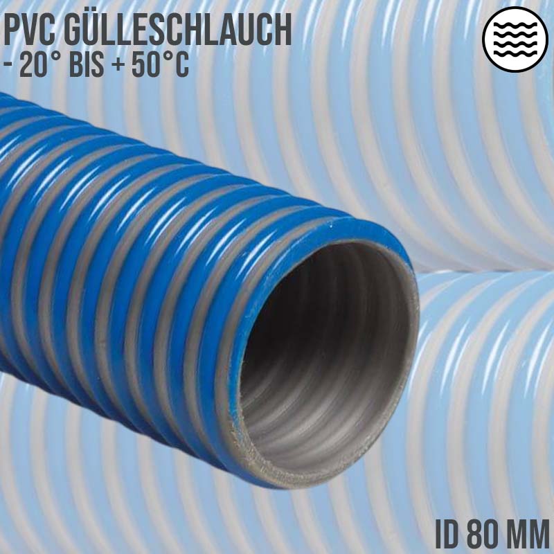 80 mm PVC Saug Ansaug Spiral Förder Pumpen Gülle Schlamm Wasser Schlauch AGRIFLEX blau/grün