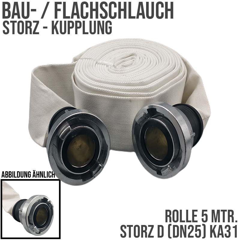 STORZ D KA 31 25 mm 1" Bau Feuerwehr Flach Pumpen Industrie Schlauch Garnitur PN 10 bar - 5 m