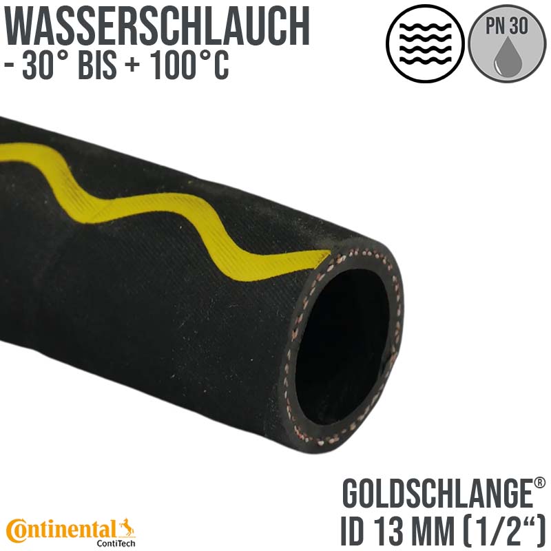 13 mm 1/2" Zoll Hochleistungs Gummi Wasser Schlauch EPDM - CONTI GOLDSCHLANGE® PN 30 bar