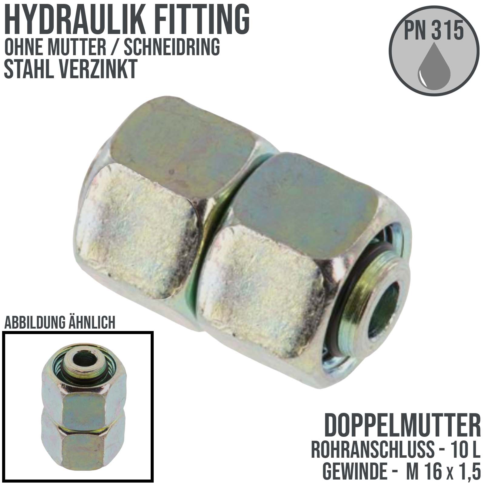 Hydraulik Verschraubung Doppelmutter 10 L (M 16 x1,5) ohne Mutter / Schneidring