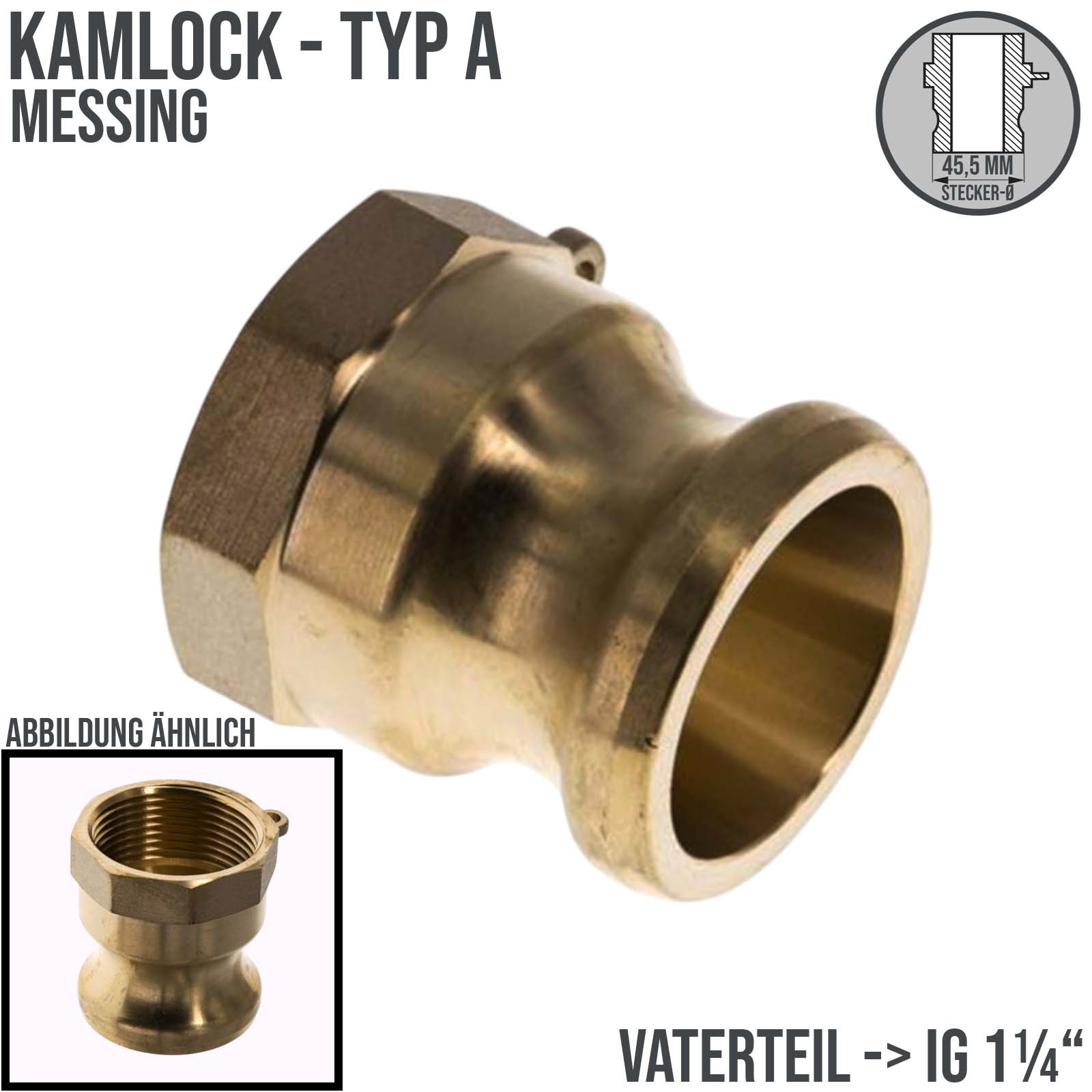 Kamlock Typ A - Vaterteil Messing - 45,5 mm Stecker mit Innengewinde (IG) 1 1/4" Zoll DN 32 - PN 17 bar