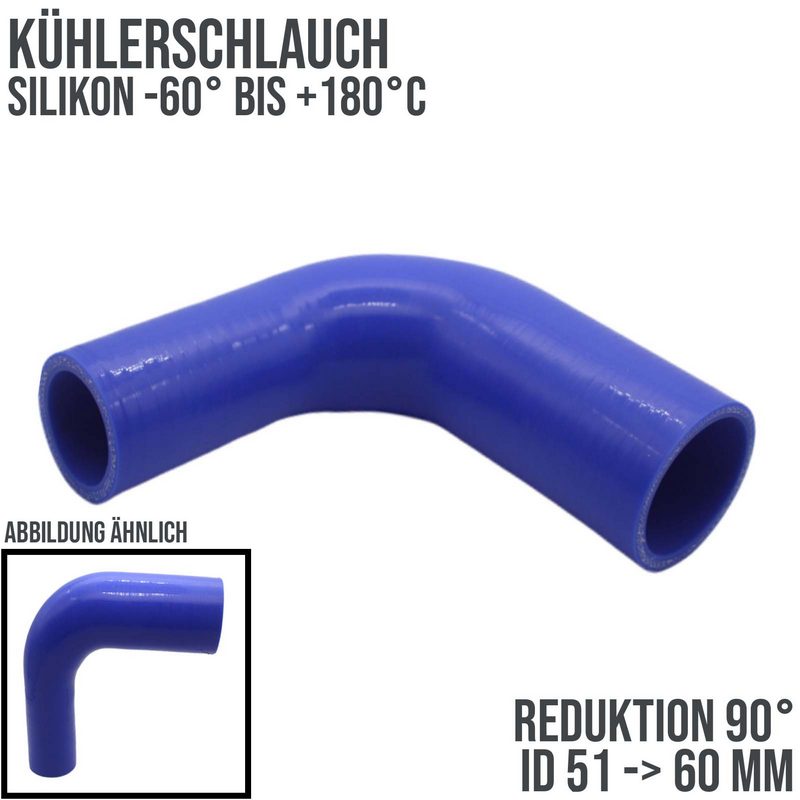 51 -> 60 mm ID Kühlerschlauch Reduktion 90° Verbinder Silikon LLK Ladeluft Kühlmittel Schlauch blau - 150mm