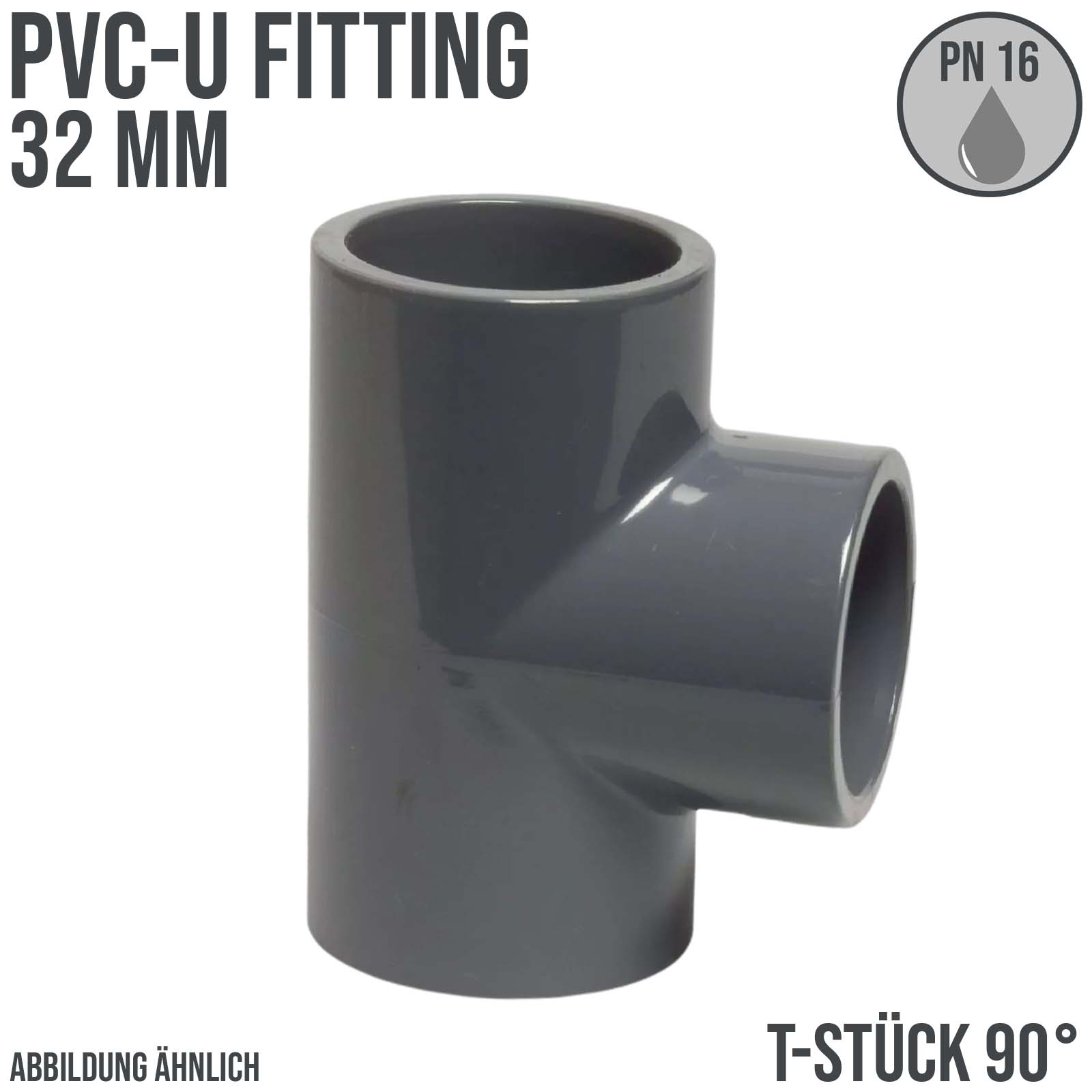 32 mm PVC Klebe Fitting T-Stück 90° Winkel Muffe Verbinder - PN 16 bar