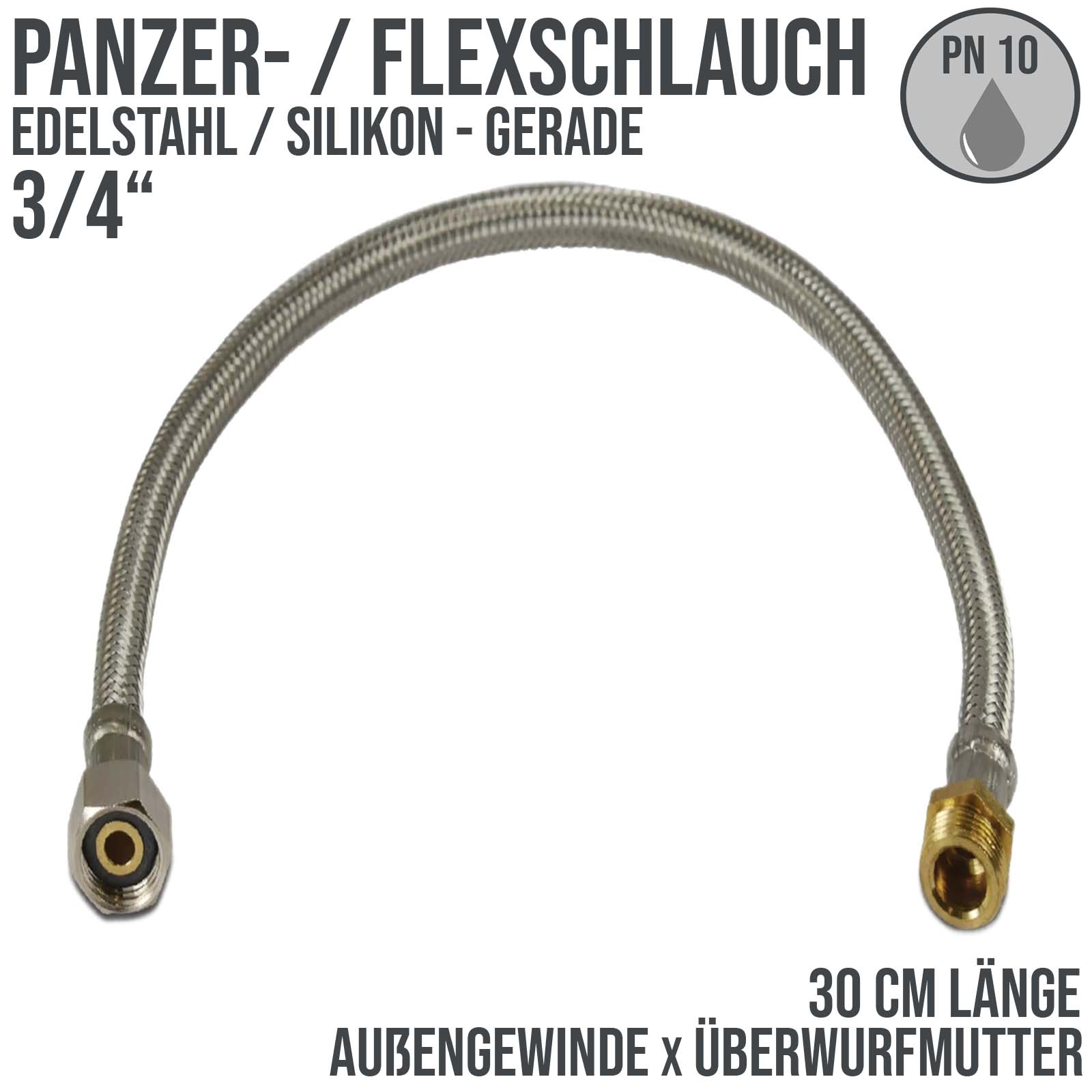 3/4" Flex- / Panzer Schlauch Sanitär Heizung universal ÜM x AG PN 10 bar - 30 cm