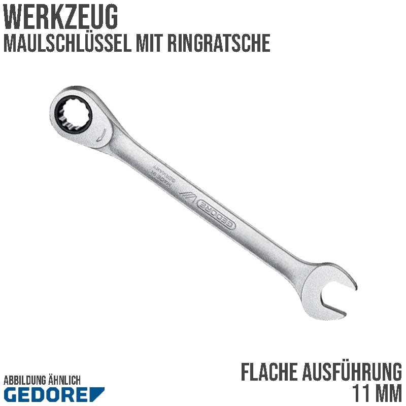11 mm Ring Maul Schlüssel Ratsche Vanadium Stahl verchromt Gedore