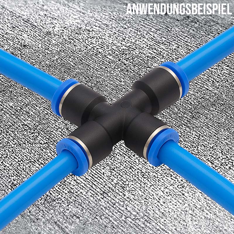 12 mm Pneumatik Steck Verbinder IQS Kreuz blau/schwarz PA PU Schlauch - PN 20 bar