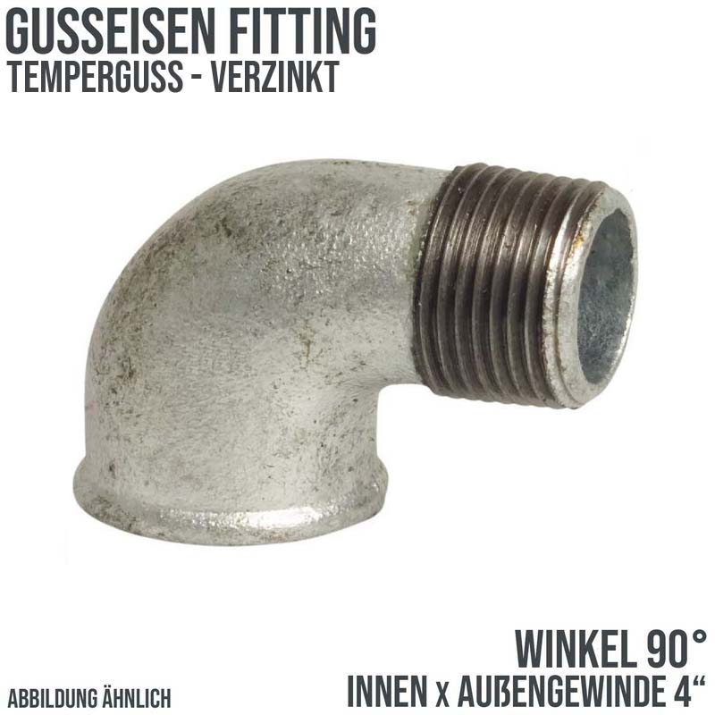 4" Gusseisen Temperguss Fitting Nr. 92 Winkel 90° Innen x Außengewinde IG x AG DVGW PN 25 bar