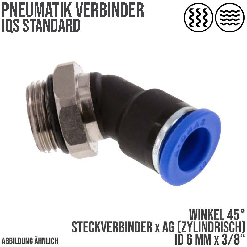 6 mm x 3/8" Pneumatik Steck Verbinder Winkel 45° IQS Außengewinde zylindrisch - PN 20 bar