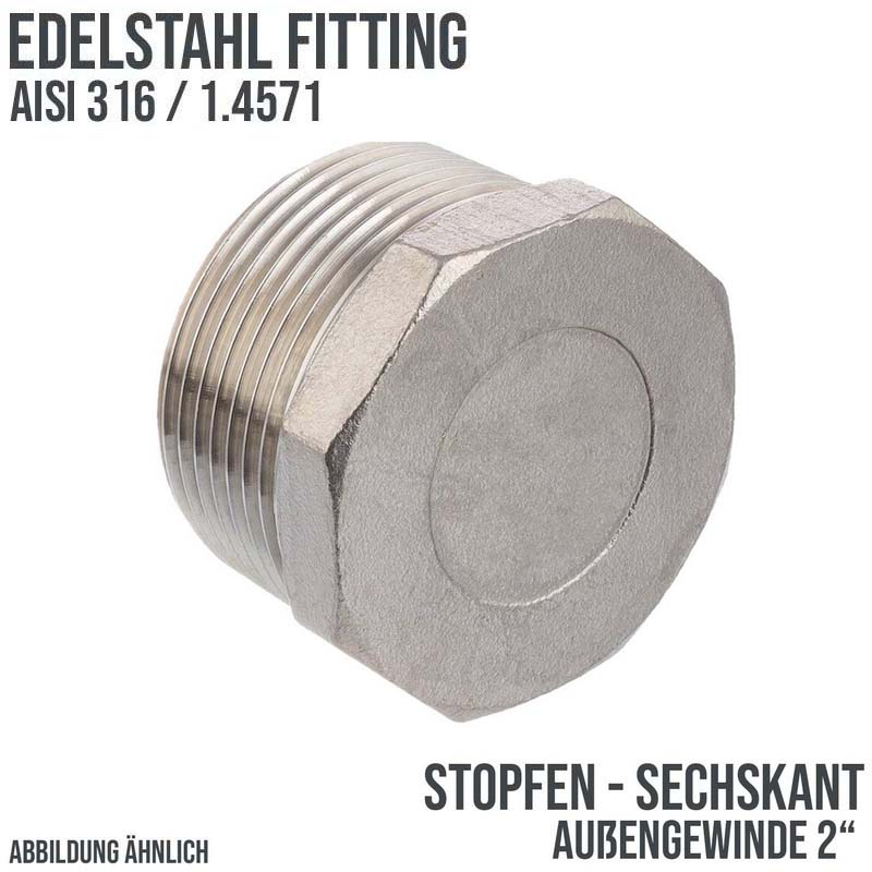 2" Edelstahl Fitting V4A AISI 316 Nr. 290 - Stopfen Sechskant Außengewinde AG - PN 16 bar