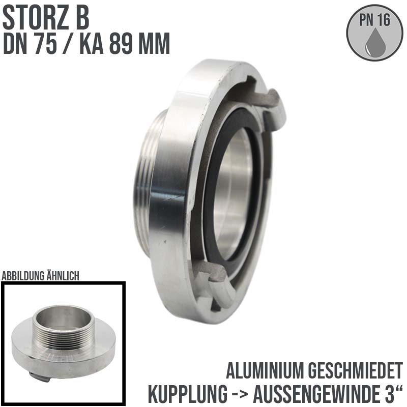 STORZ B DN 75 KA 89 Kupplung Außengewinde AG 3" Saug Bau Feuerwehr Schlauch Aluminium - PN 16 bar