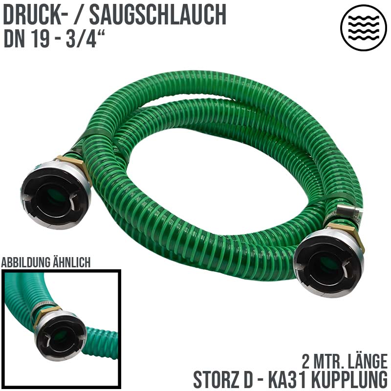 STORZ D DN25 KA31 - 19 mm 3/4" PVC Saug Ansaug Pumpen Spiral Schlauch PN 7 bar grün - 2 m Rolle