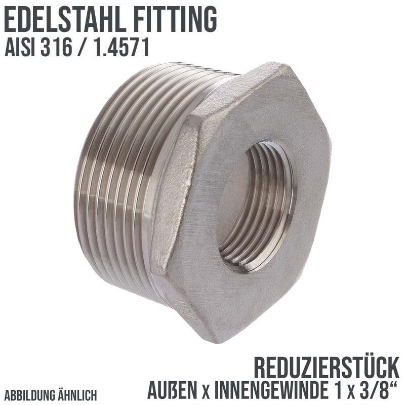 1" Edelstahl Fitting V4A AISI 316 Nr. 241 - Reduktionsstück Außen x Innengewinde - 1" x 3/8" - PN 16 bar