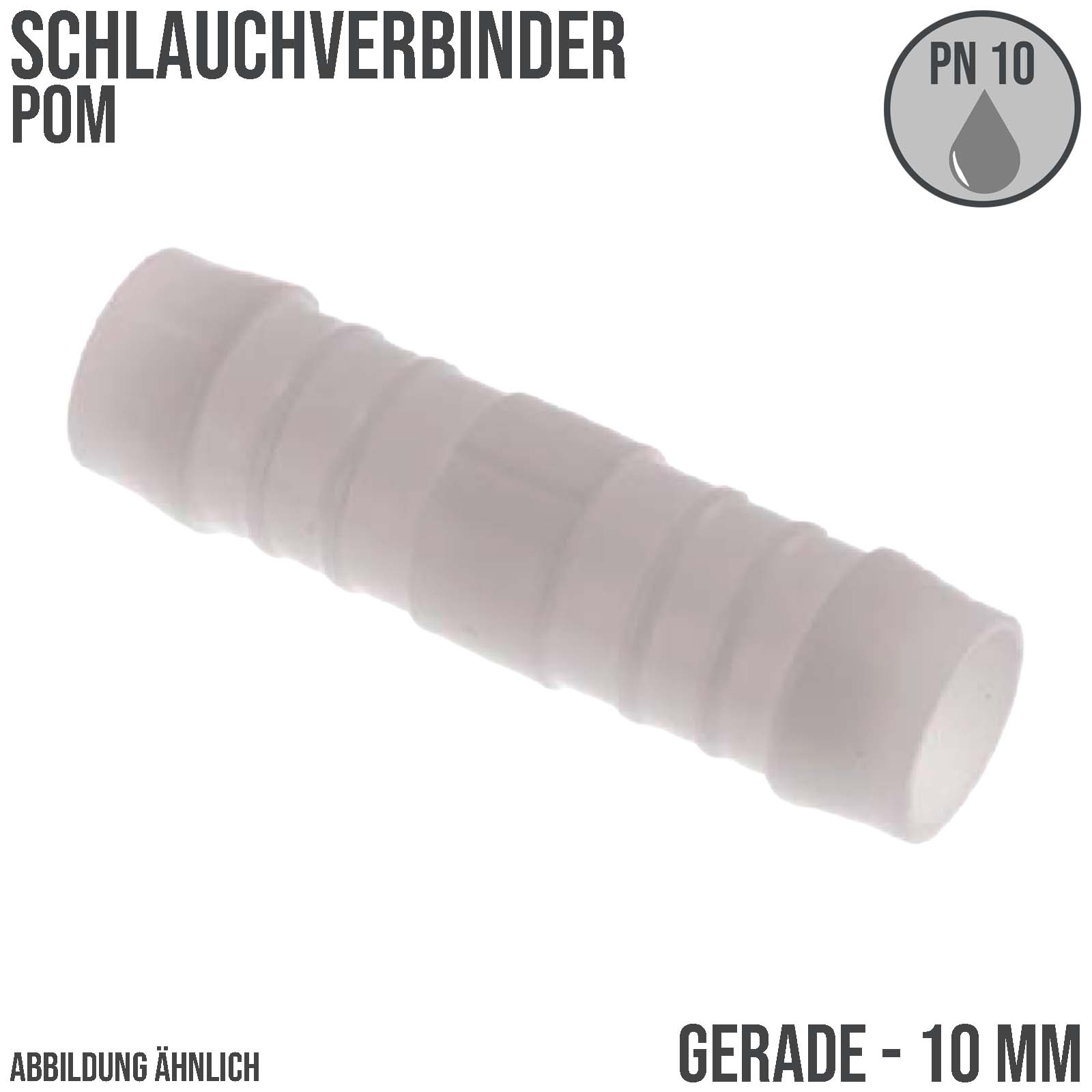 10 mm POM Schlauch Verbinder Stutzen Tülle Kupplung Fitting weiss PN 10 bar