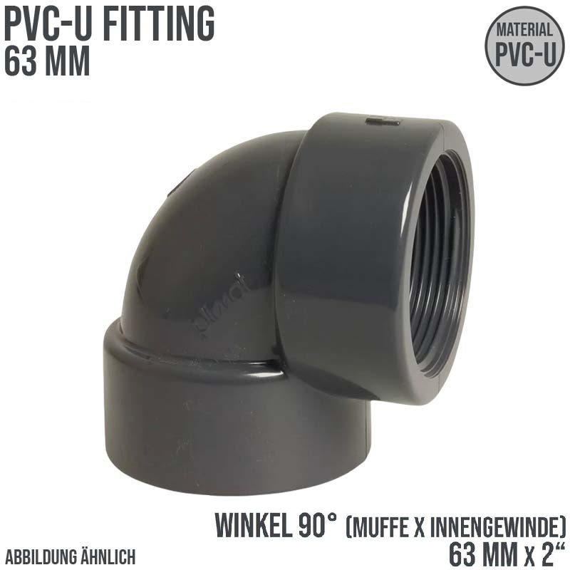 63 mm PVC Klebe Fitting Winkel 90° Innengewinde IG 63 mm x 2" Muffe Verbinder - PN 10 bar