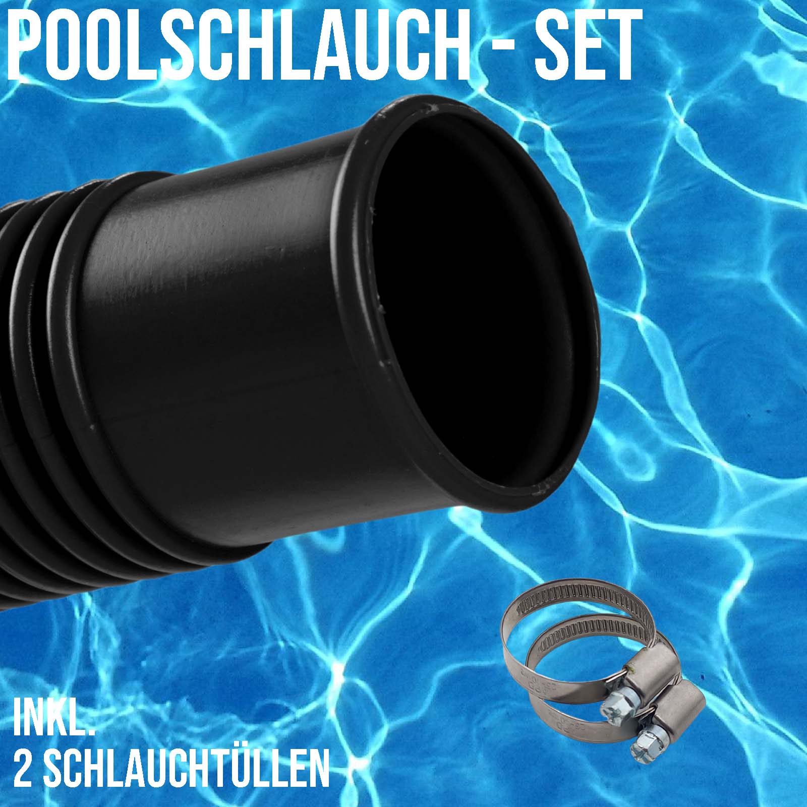 38 mm Pool Schwimmbad Solar Ansaug Saug Teich Schlauch SET - schwarz 51,0 m
