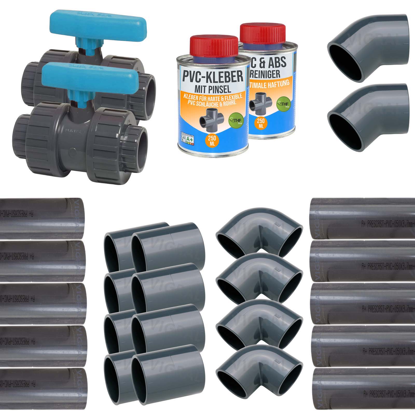 63 mm PVC Klebe Fittings Verrohrungspaket Pool Schwimmbad Schlauch Rohr FEST - 10 m - blau