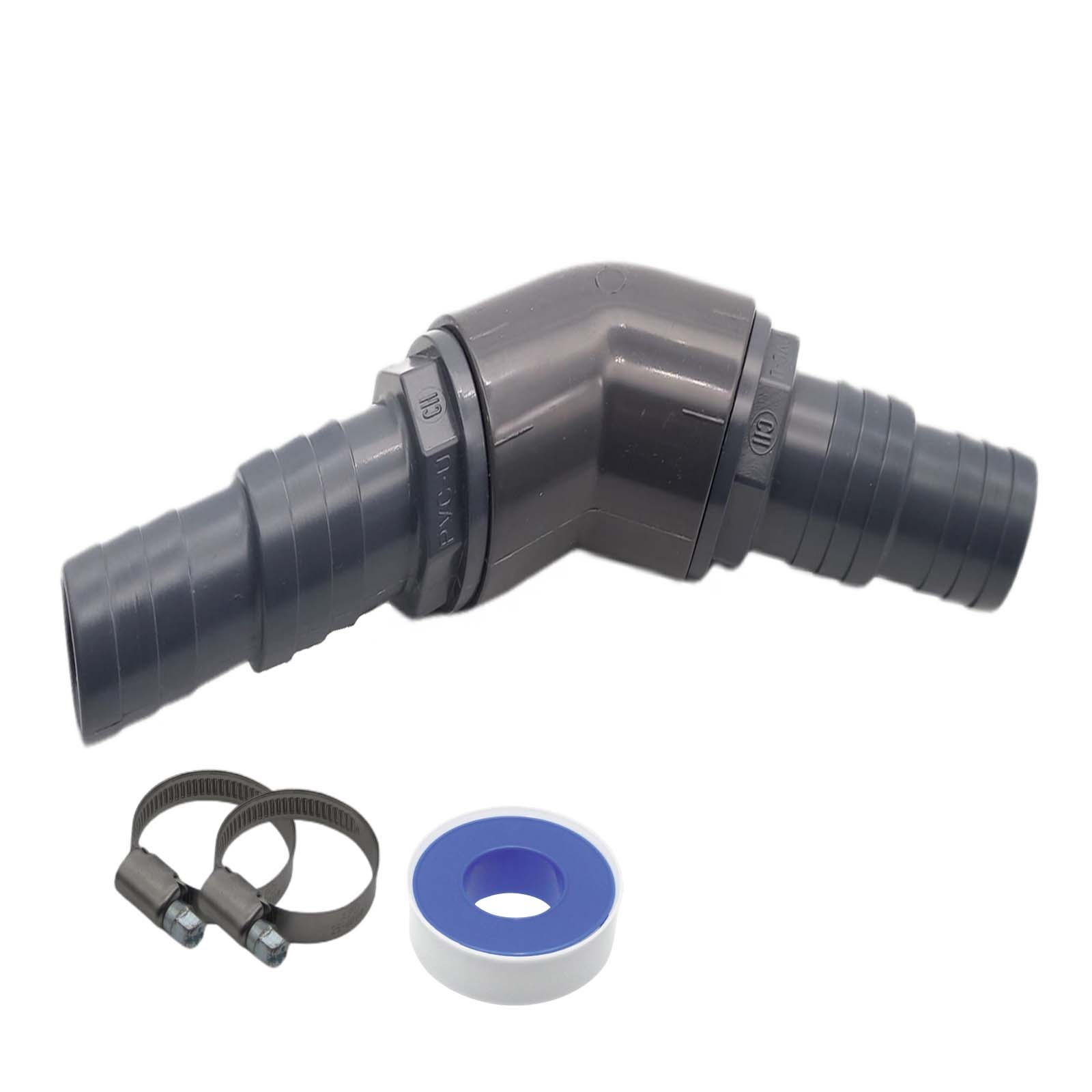 32 / 38 mm PVC PROFI Winkel 45° Schlauch Verbinder Stutzen Tülle Pool Teich Garten - PN 10 bar - Montage-Set
