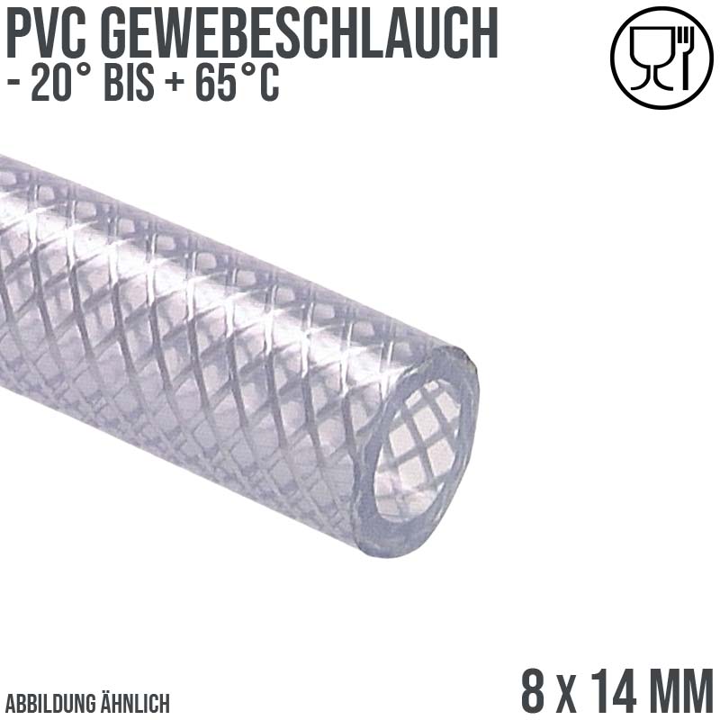 8 x 14 mm Gewebe Druckluft Universal Wasser Luft Kompressor Schlauch transparent PN 24 bar
