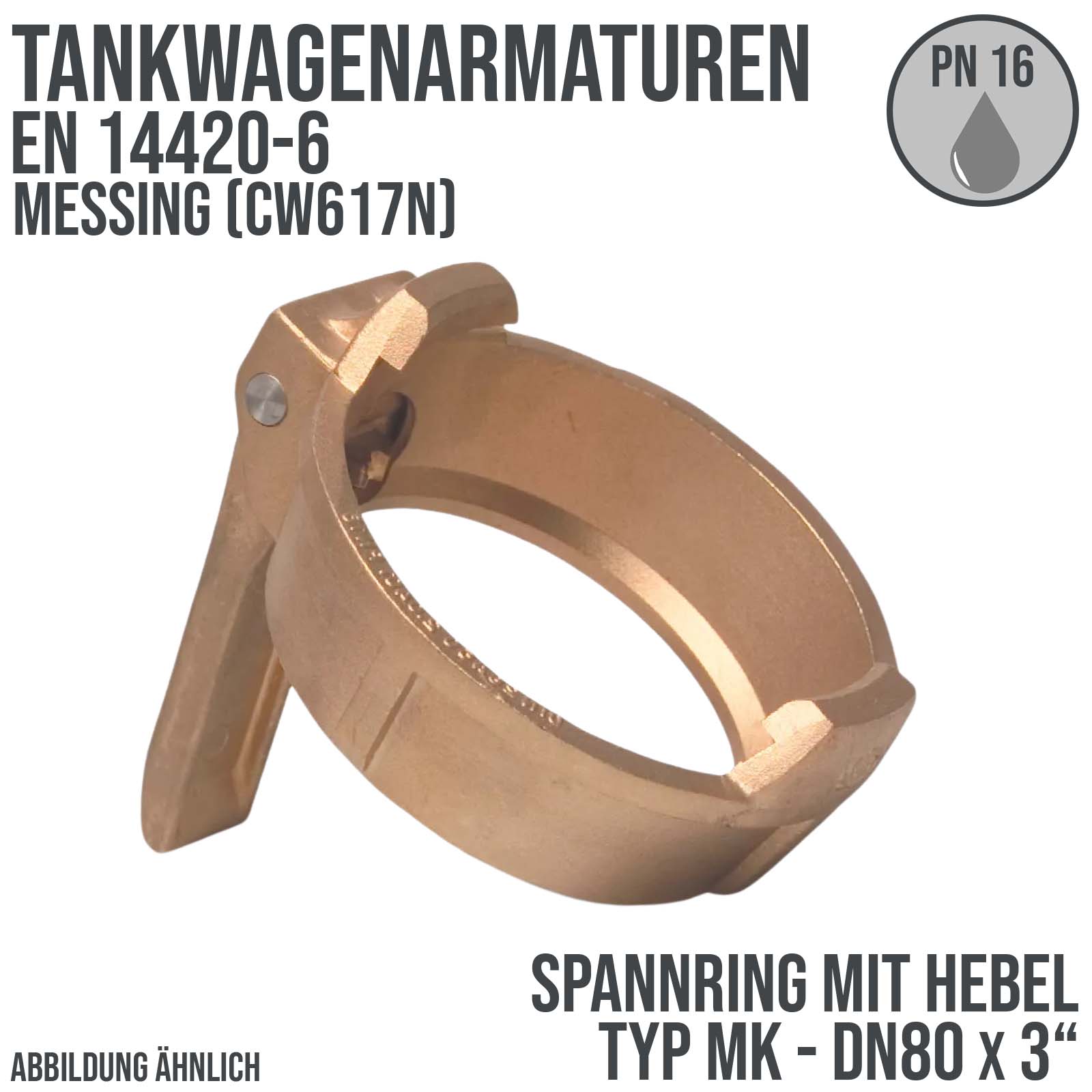 DN80 x 3" Zoll Tankwagen Spannring Typ MK mit Hebel Messing (CW617N) - PN 16 bar