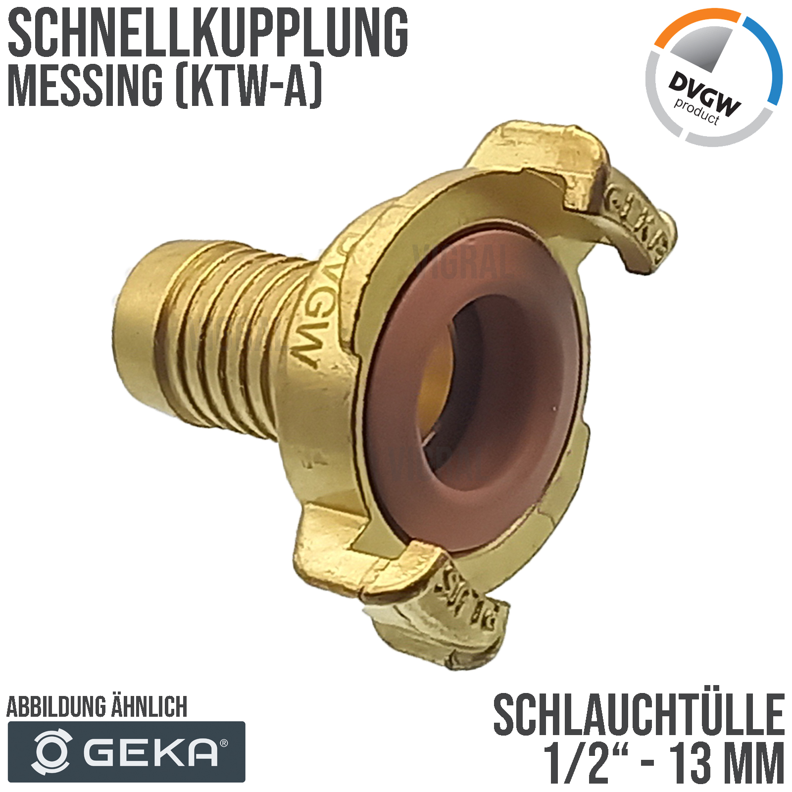 1/2" - 13 mm GEKA plus Schnell Kupplung Schlauch Tülle Stutzen Messing KTW-A DVGW - PN 40 bar