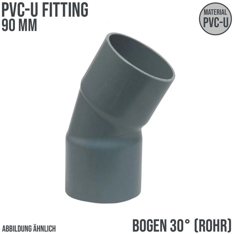 90 mm PVC Klebe Fitting Bogen Winkel 30° (Rohr) Muffe Verbinder - PN 10 bar