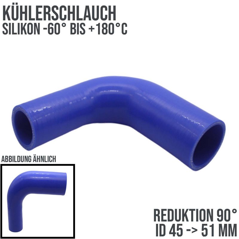 45 -> 51 mm ID Kühlerschlauch Reduktion 90° Verbinder Silikon LLK Ladeluft Kühlmittel Schlauch blau - 150mm