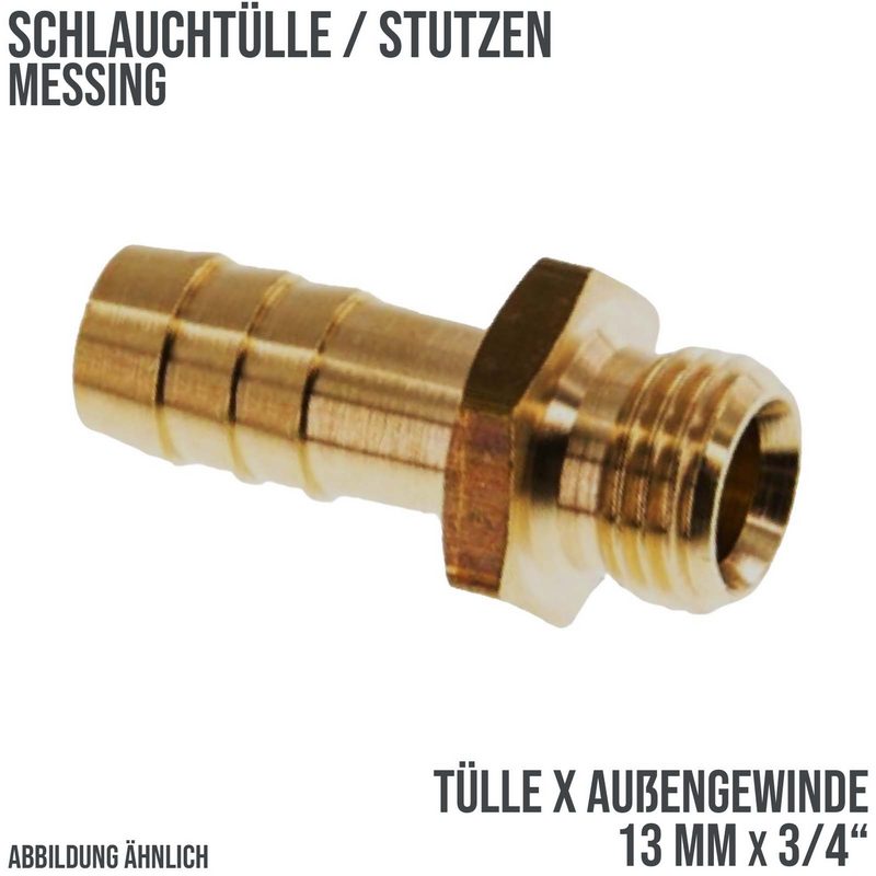 13 mm x 3/4" Zoll Schlauch Tülle Stutzen Außengewinde AG Nippel Messing Fittings - PN 30 bar