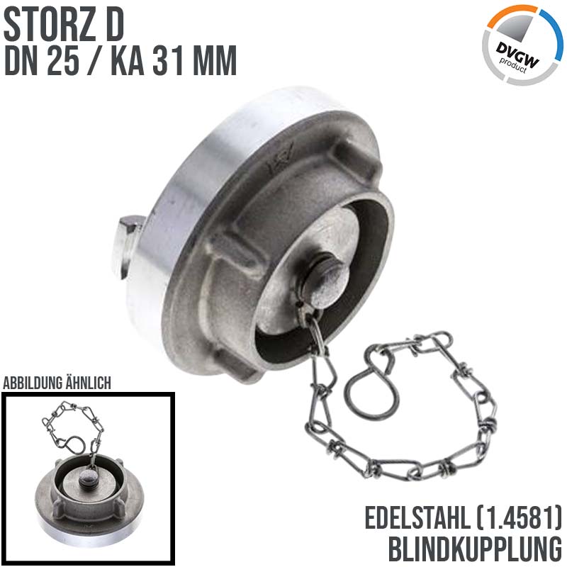 STORZ D DN 25 KA 31 V4A Blindkupplung mit Kette Saug Bau Feuerwehr Schlauch KTW FKM - PN 16 bar