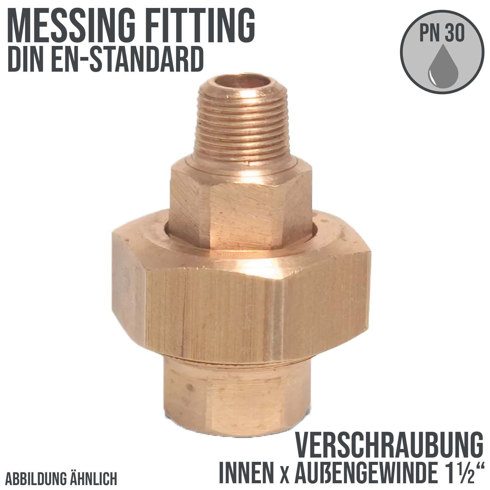 1 1/2" Verschraubung Innen x Außengewinde IG x AG Messing Fittings PN 30 bar bar