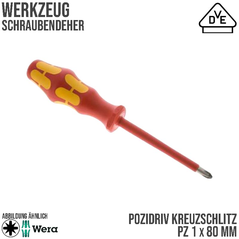 PZ 1 x 80 mm VDE Pozidriv Kreuz Schlitz Schrauben Dreher Zieher - Wera Kraftform Plus 300