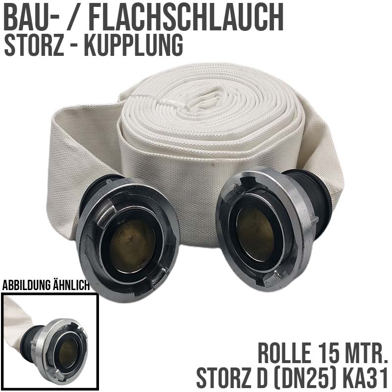STORZ D KA 31 25 mm 1" Bau Feuerwehr Flach Pumpen Industrie Schlauch Garnitur PN 10 bar - 15 m