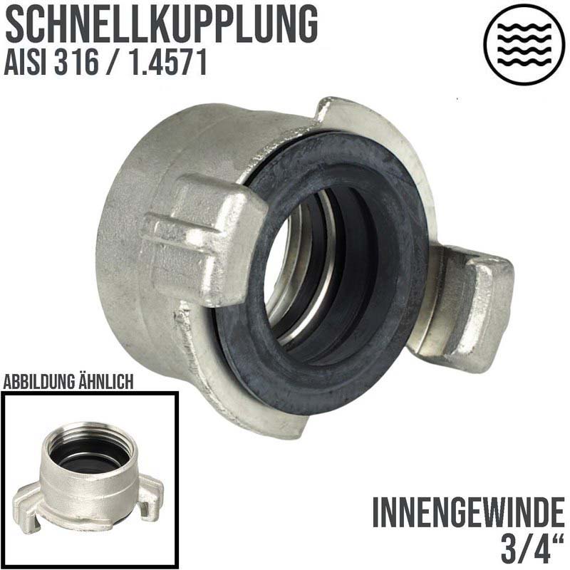 3/4" Edelstahl AISI 316 Schlauch Schnell Kupplung Innengewinde IG  (GEKA kompatibel) - PN 12 bar