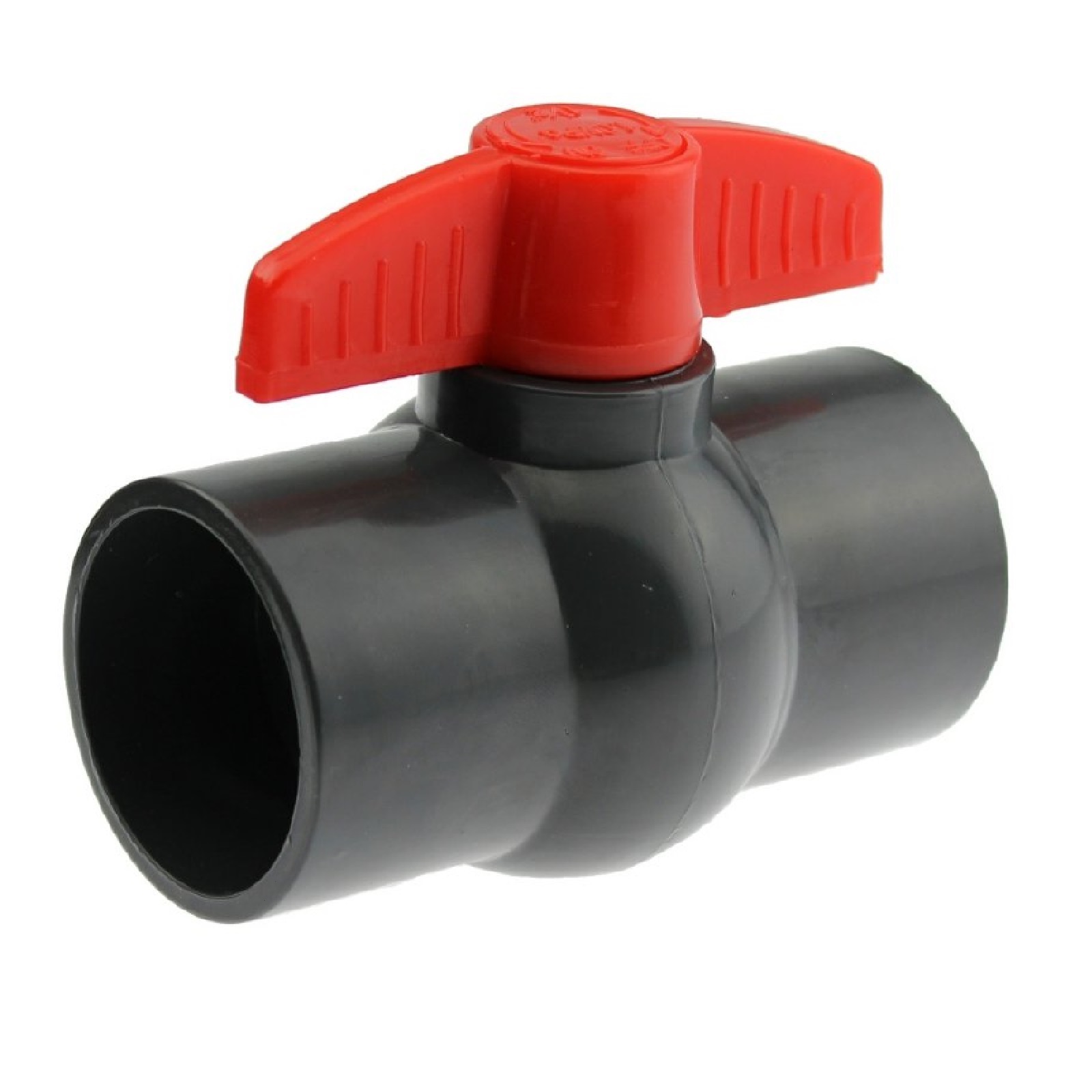 25 mm PVC Kugel Absperr Hahn Ventil ECO beidseitige Klebemuffe Fitting PN6 - roter Griff