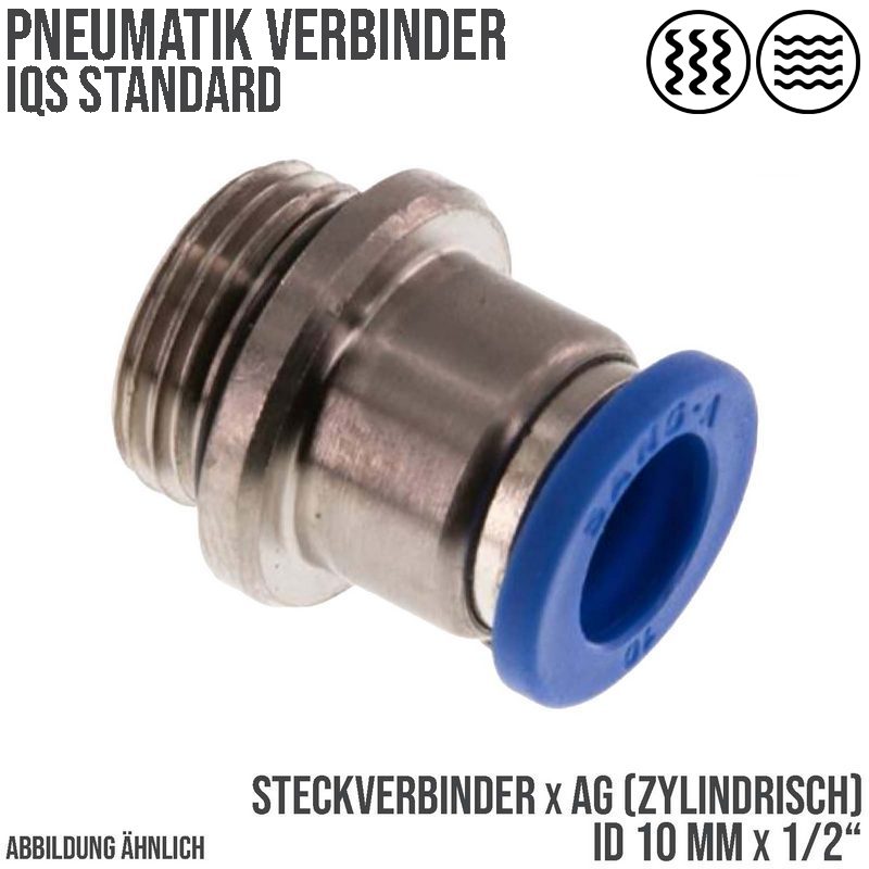 10 mm x 1/2" Pneumatik Steck Verbinder rund IQS Außengewinde zylindrisch - PN 20 bar