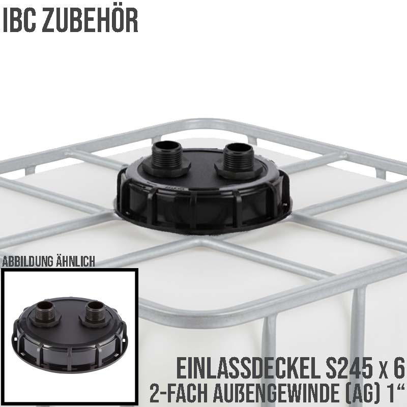 S245 x 6 DN 225 (AD 265 mm) 2-fach Außengewinde AG IBC Container Einlass Deckel Verschluss - schwarz