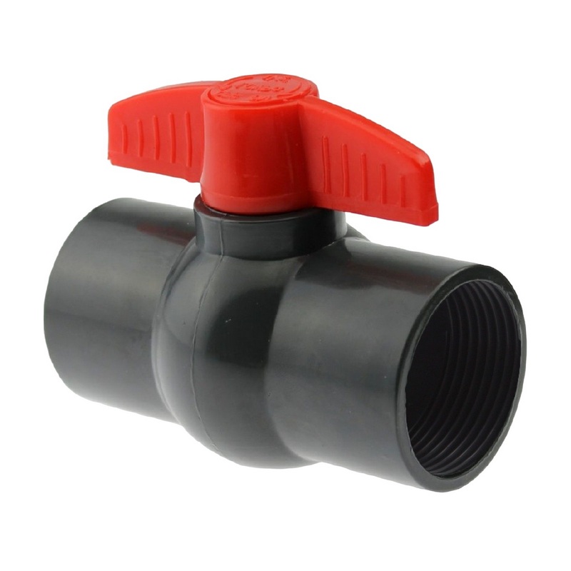 2" PVC Kugel Absperr Hahn Ventil ECO grau beitseitiges Innengewinde PN 10 bar - roter Griff